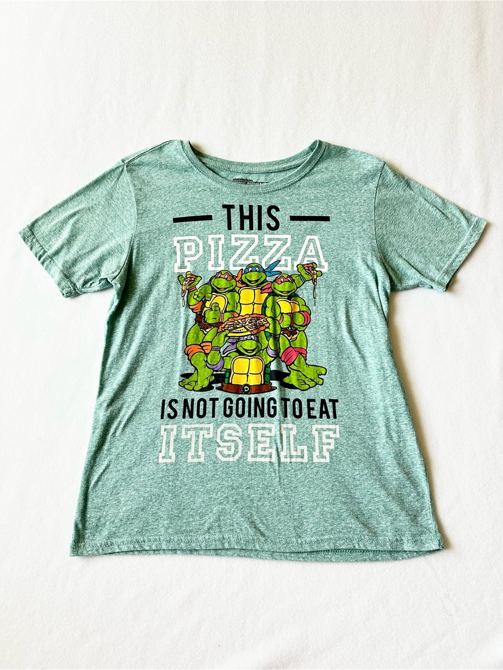 Nickelodeon TMNT Girls T Shirt Large 11/13 Pizza Green Short Sleeve Tee